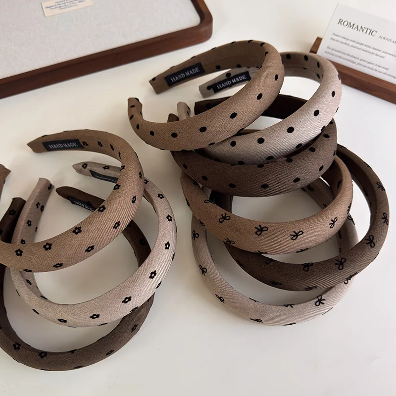 Retro Coffee Color Headbands Polka Dot Bow Flowers Hair Band Womans Temperament Hair Hoop Lady Autumn Winter Fashion Accessories