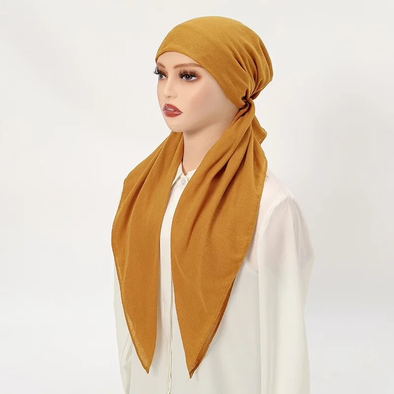 New Ethnic Style Cotton Linen Elastic Turban Cap Women Four Season Daily Versatile European Solid Color Head Wrap Headwear view 5