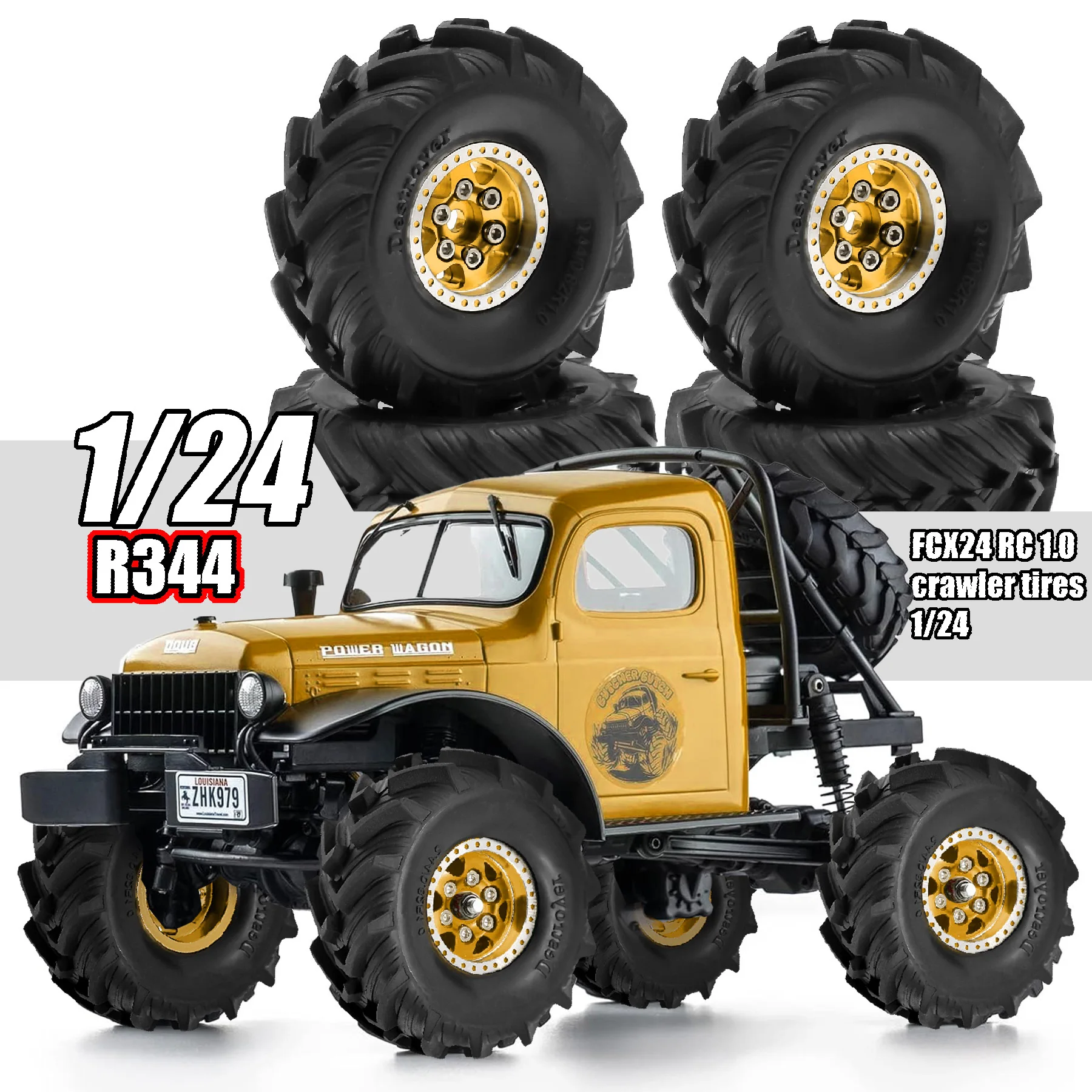RED SPIDER 4Pcs 1.0RC Tractor Mud Pattern Rubber Tires & Metal Wheel Hub Combo Fit Traxxas TRX4M 1/24 C10 Deadbolt Jeep Wrangler