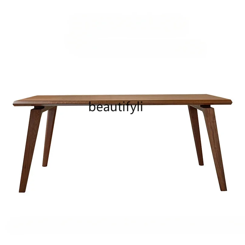 

North American Black Walnut Large Dining Table Solid Wood Long Table Rectangular Household Dining Table and Chair