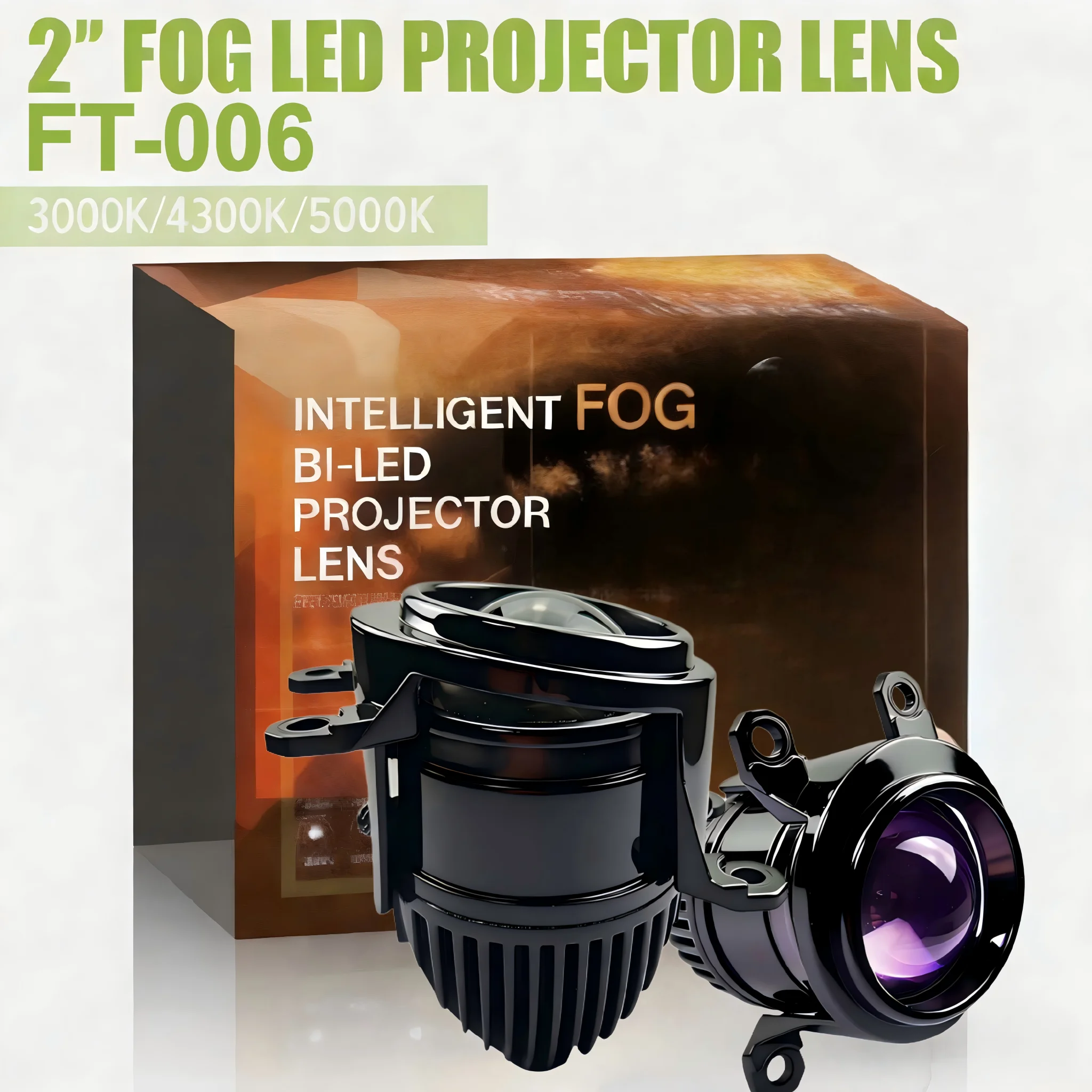 FT‑006 2" Bi‑LED Fog Projector Lens Hi Lo Dual Beam5000K IP68 Car Fog Light Projector Auto LED Fog Lamp Universal Car Accessorie