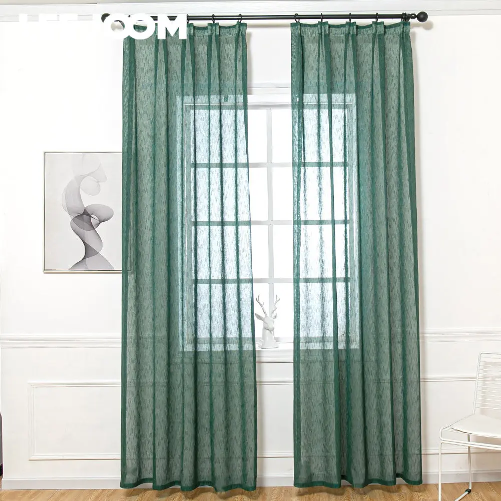 LEEJOOM Modern Solid Blue Green Tulle Sheer Gauze Curtain Transparent Living Room Window Decoration Home Textile