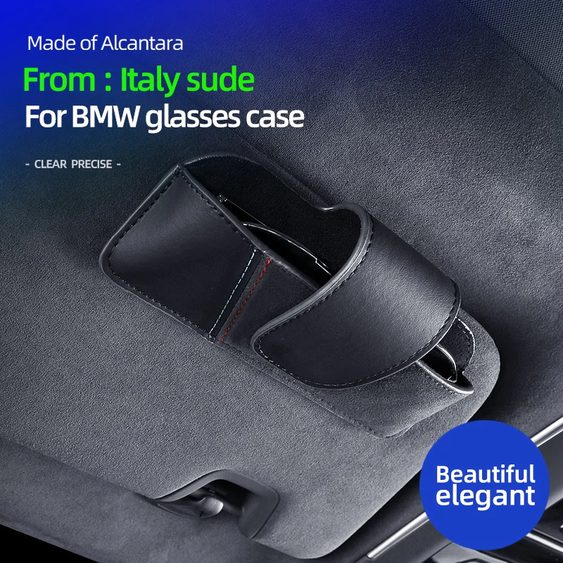 

For BMW 5 Series 3 Series 7 series x1x3x5 Alcantara Suede Shade Three-Color Stitching Glasses Clips Storage Case For Glasses