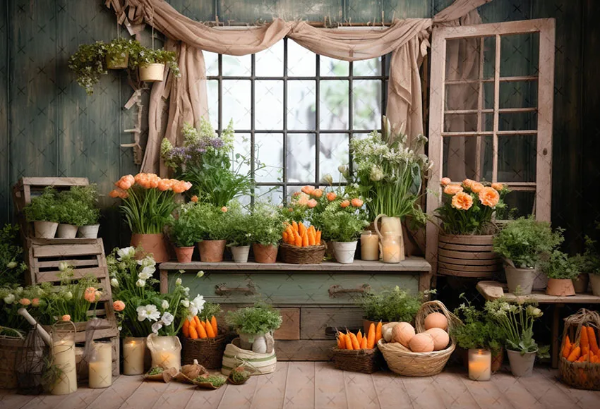 Mehofond Photography Background Spring Easter Flower Window Carrots Eggs Kid Birthday Party Portrait Decor Backdrop Photo Studio