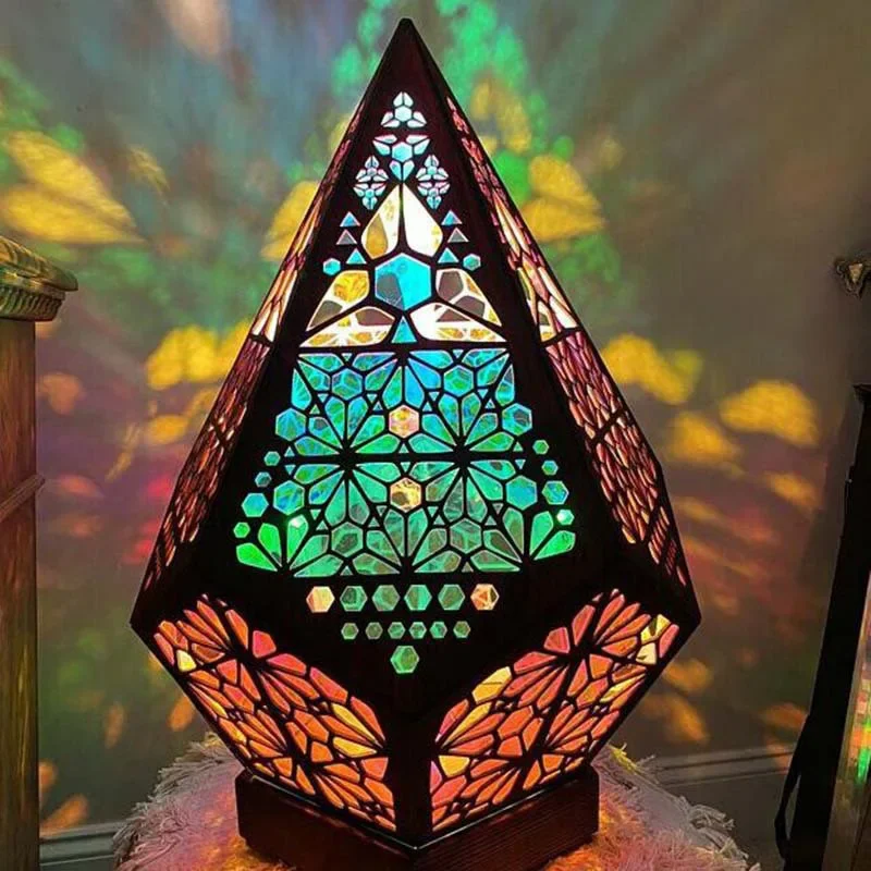 Wooden Hollow LED Projection Night Lamp Bohemian Colorful Projector Desk Lamp Household Home Decor Holiday Atmosphere Lighting