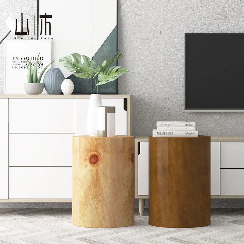Factory direct sales Nordic solid wood stump Japanese-style small coffee table simple bedside sofa corner log creative wooden pi