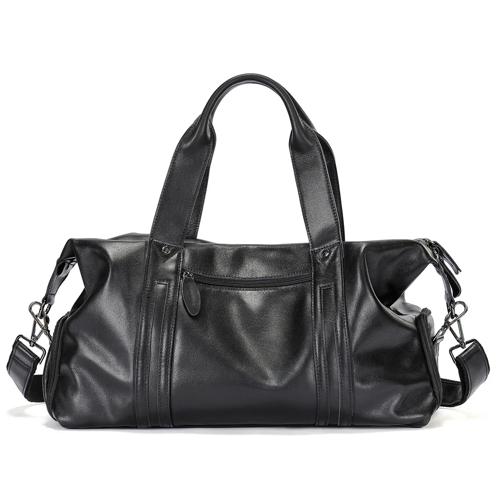 Genuine Cowhide Travel Duffel Bag for Men Large Capacity Gym Weekender Overnight Bag with Wet Dry Separation
