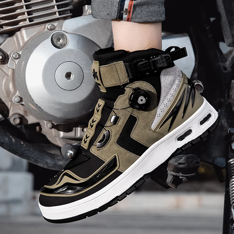 Fashionable and Trendy Anti Slip Motorcycle Boots Wear-resistant Riding Leather Motorcycle Shoe High Top Casual Motorcycle Shoes