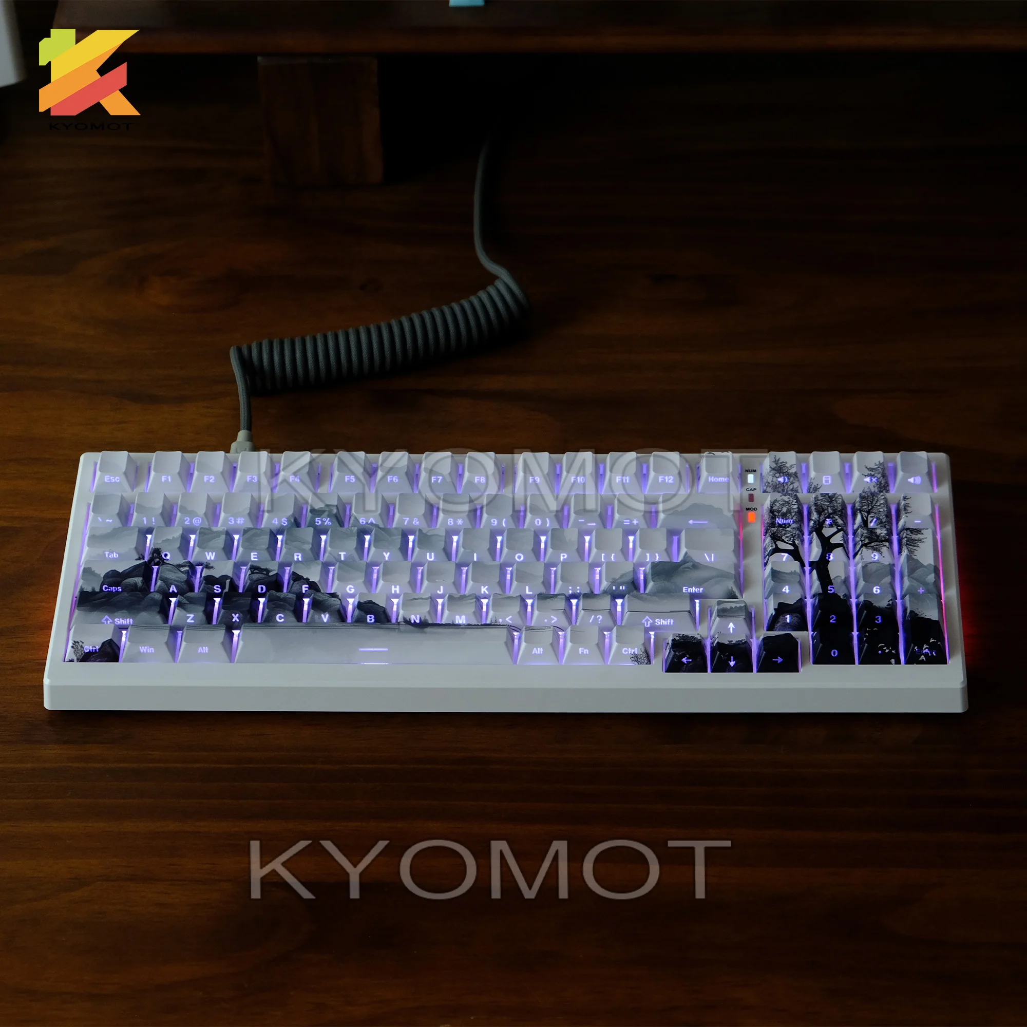 135 키 블랙 및 화이트 PBT 더블 샷 키캡, 측면 인쇄, 샤인 스루 체리 프로필 키캡, 게임 기계식 키보드용