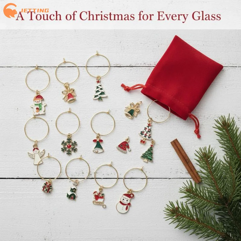 (New) Christmas Wine Glass Charms With 20 Assorted Cute Designs And Storage Bag Perfect For Christmas Party Family Dinner