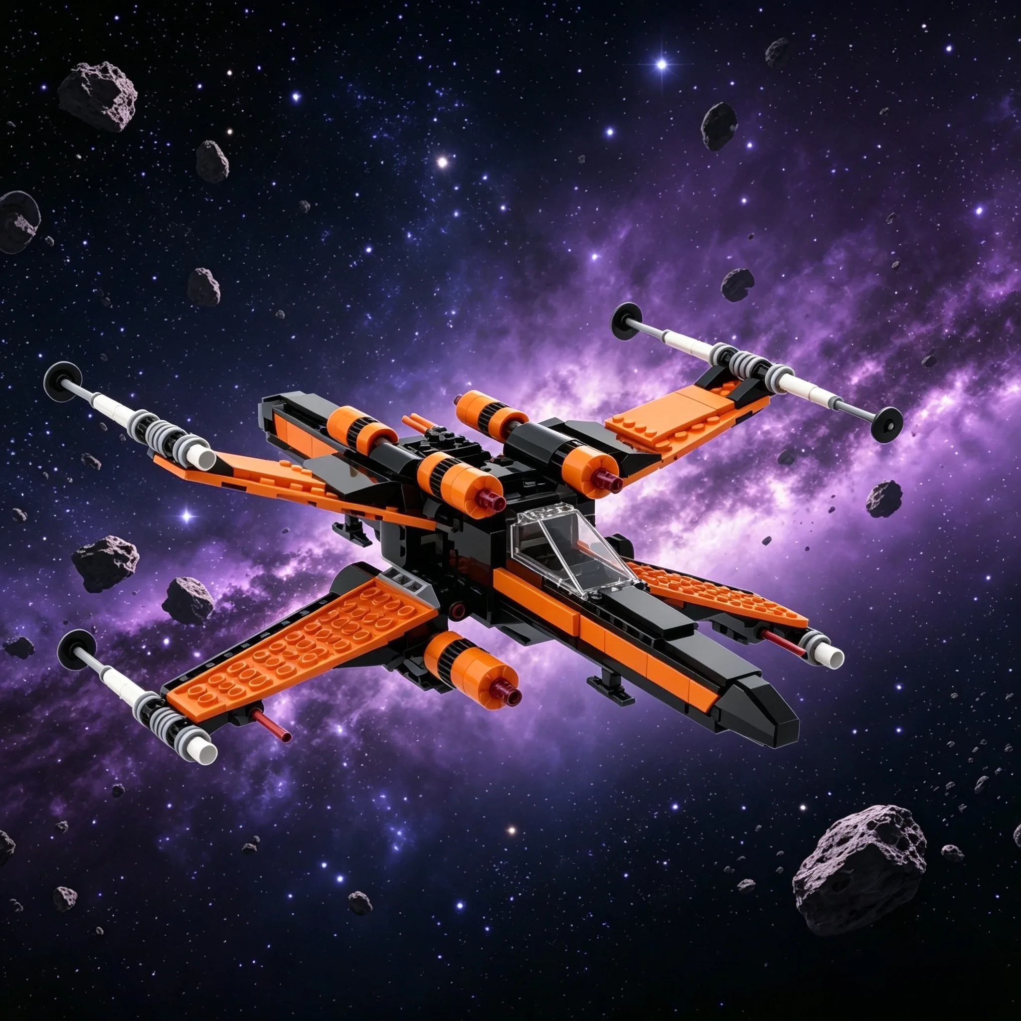Set de Bloques de Construcción Orange Black Starfighter, Modelo de Nave Espacial de Ciencia Ficción MOC, Compatible con las Principales Marcas, Ladrillos Educativos DIY