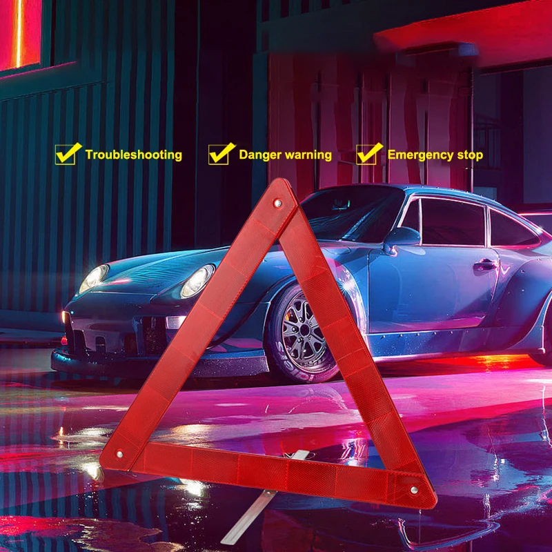 2pcs Car Tripod Folded Stop Sign Reflector Emergency Breakdown Warning Tool Triangle Reflective Safety Hazard Car Accessories