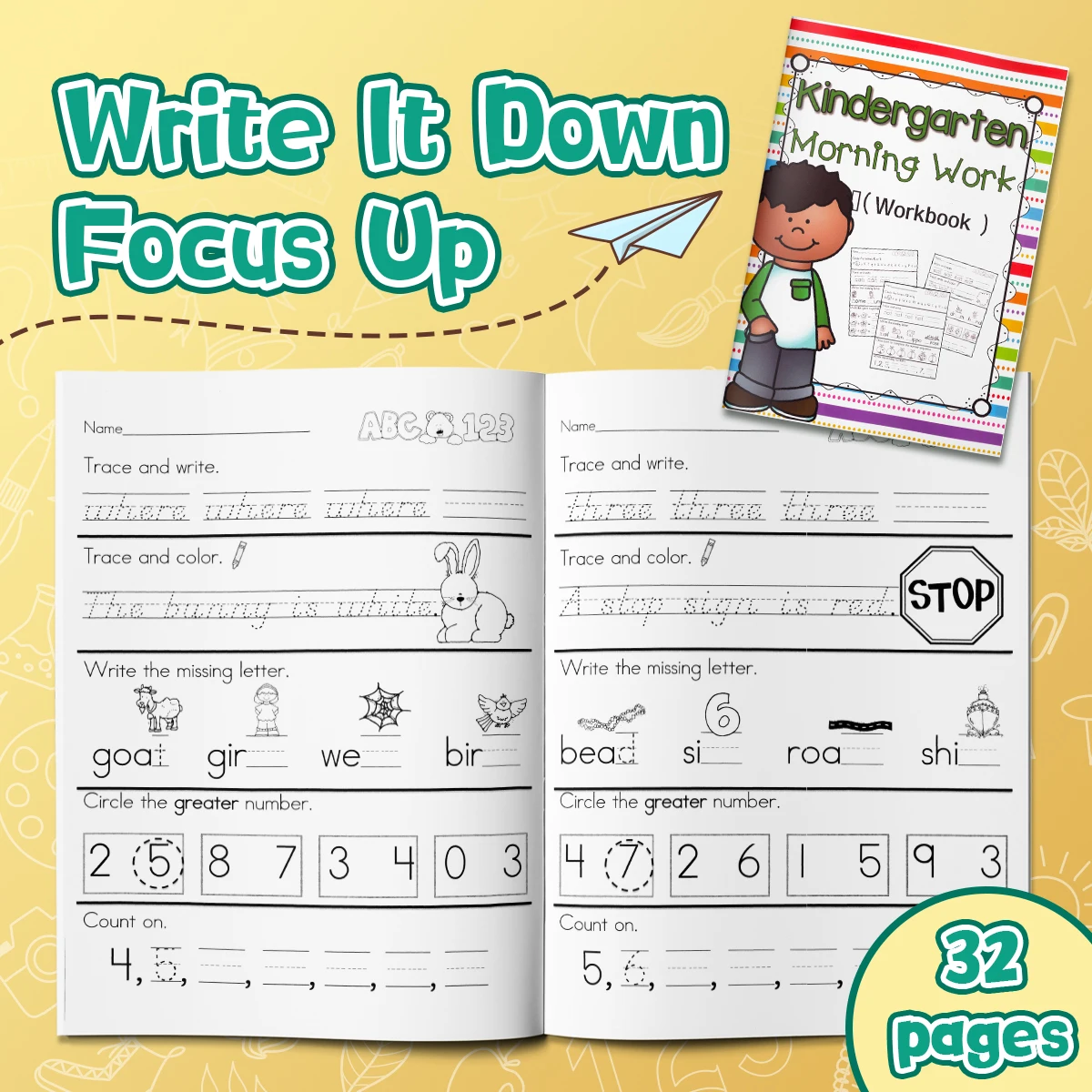 Kids Words and Numbers Practice Workbook, Fun Learning Exercises, Help Kids Learn English Words & Counting