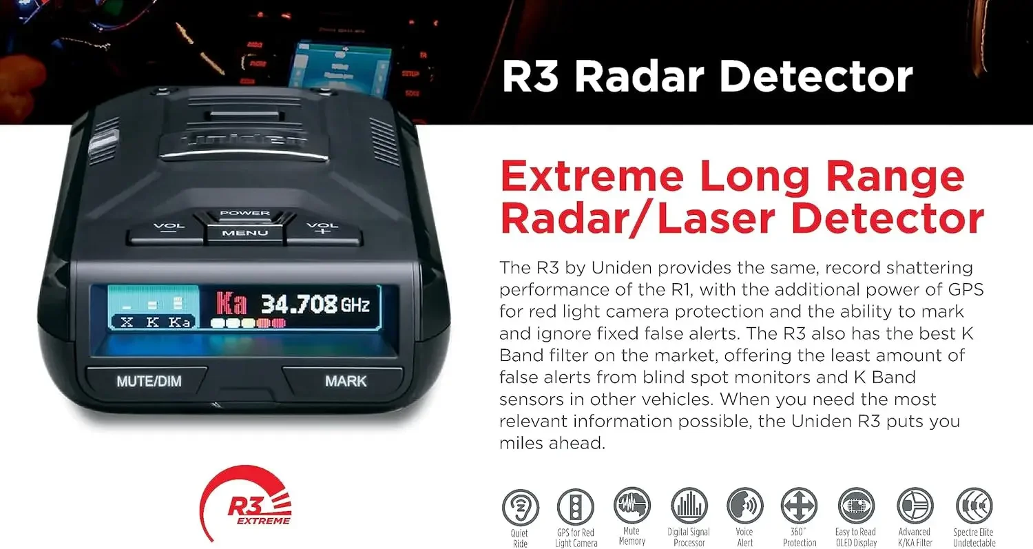 home.EXTREME LONG RANGE Laser/Radar Detector, Record Shattering Performance, Built-in GPS w/ Mute Memory, Voice Alerts