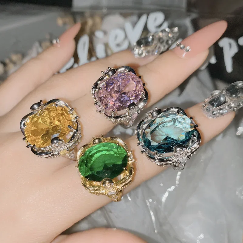 

MDLFES Moiss..n Diamonds Style Gemstone Ring Plated 18k Sapphire Light Luxury Haute Couture Ring