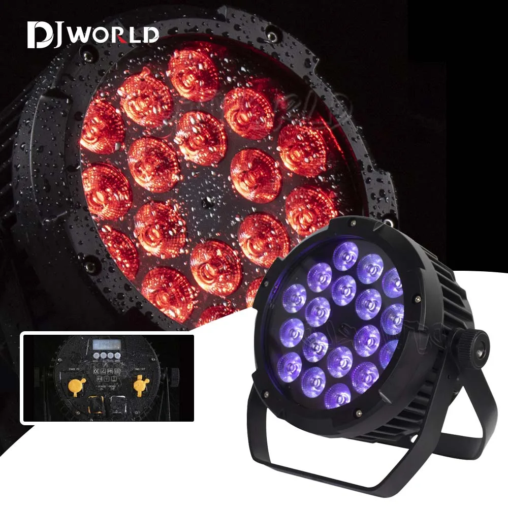 18x18W Waterproof LED RGBWA UV 6in1 Flat Par Light DMX 512 Stage Light DJ Professional Lighting Equipment Outdoor