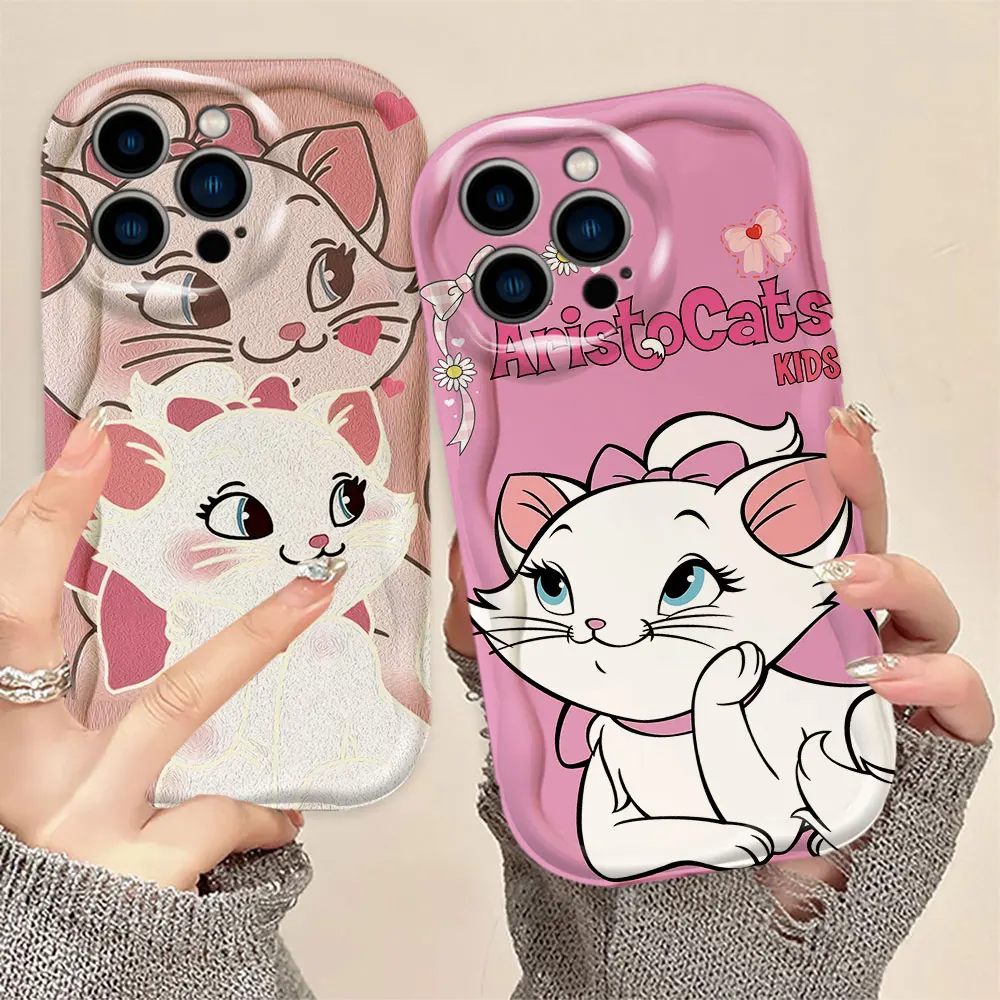 D-Disney Cute Mary Cat 3D Wave Phone Case For iPhone Apple 16 15 14 13 12 11 X XS 8 7 SE Max Plus Soft Silicone Case Cover Funda