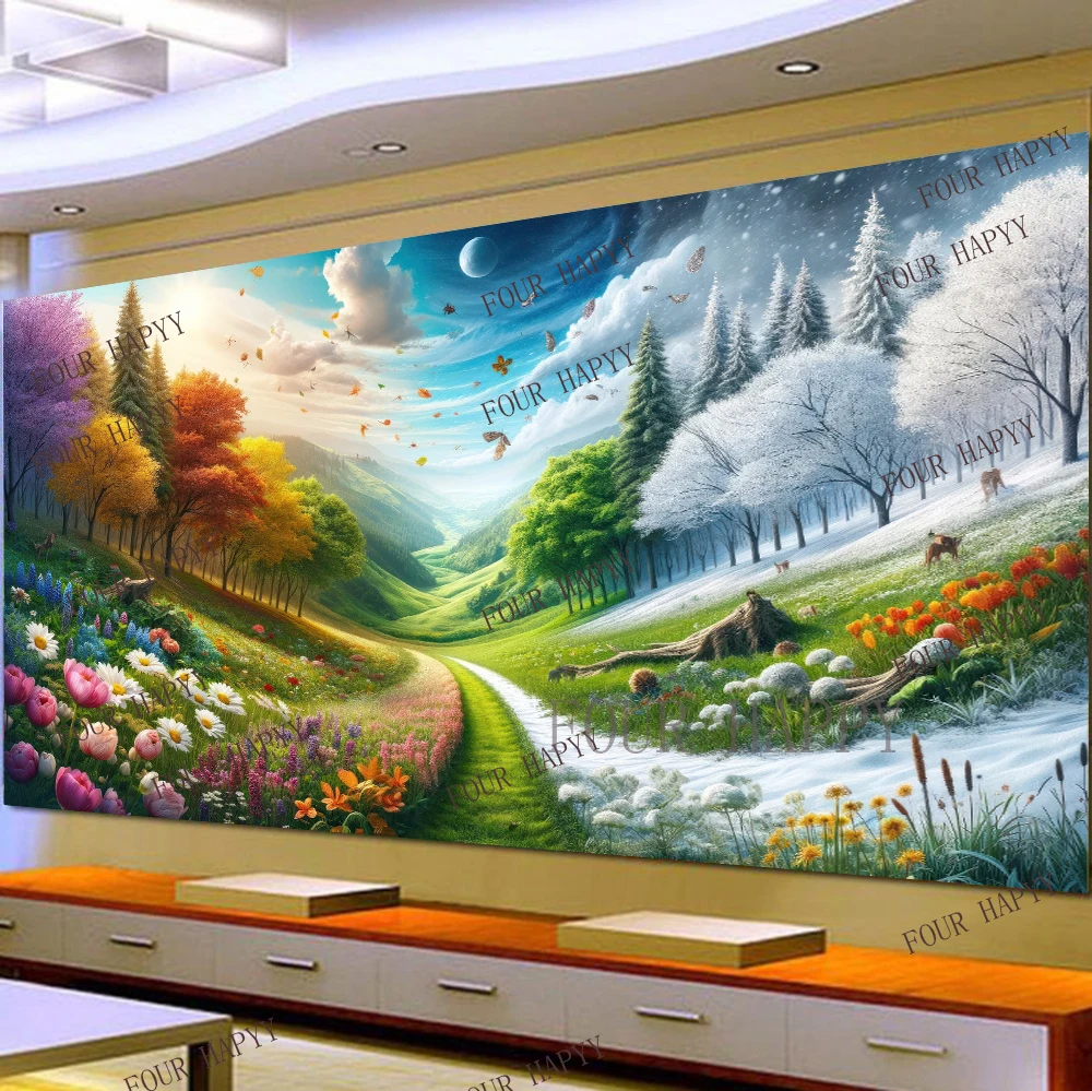 5D DIY Large Diamond Painting Cross Beautiful Colorful Flowers Cloud Landscape Wall Art, Full Round Drill, Embroidery Home Decor