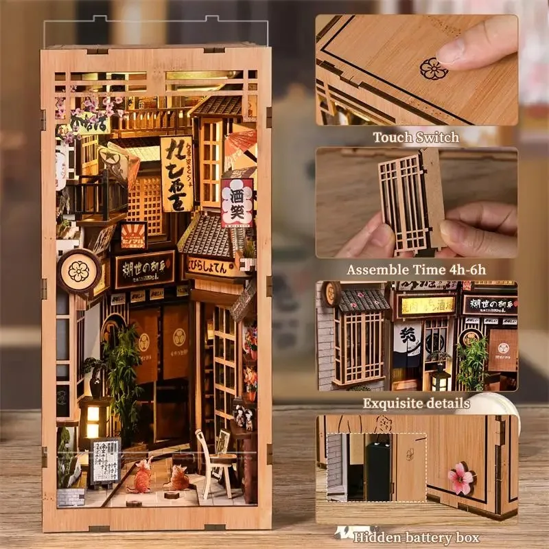 DIY-Holzbuch im japanischen Stil, Nook Alley, die auf Katzen-Miniaturszene wartet, kreatives Geburtstagsgeschenk, Heimdekoration