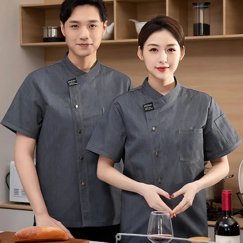 Chaqueta de Chef de manga corta para hombre y mujer, camisa de cocinero, uniforme de camarero de restaurante de panadería, Top de camarero de panadería, uniforme de servicio de alimentos