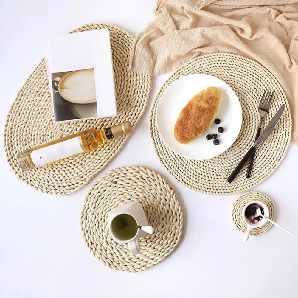 Heat Insulation Placemat Round Rattan Weave Oval Dining Table Mat Kitchen Decor