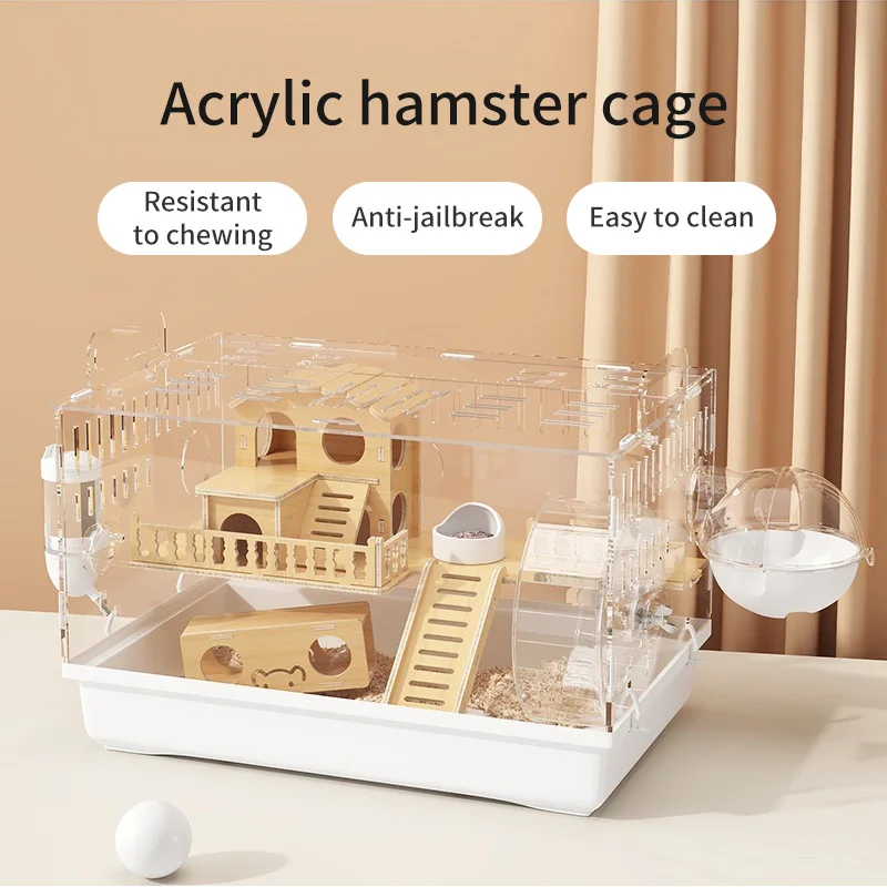 8 In 1 Acrylic Hamster Cage Wooden Small Animal Cage Accessories & Toys 2-Layer Small Pet House For Dwarf Hamsters Mice Gerbils