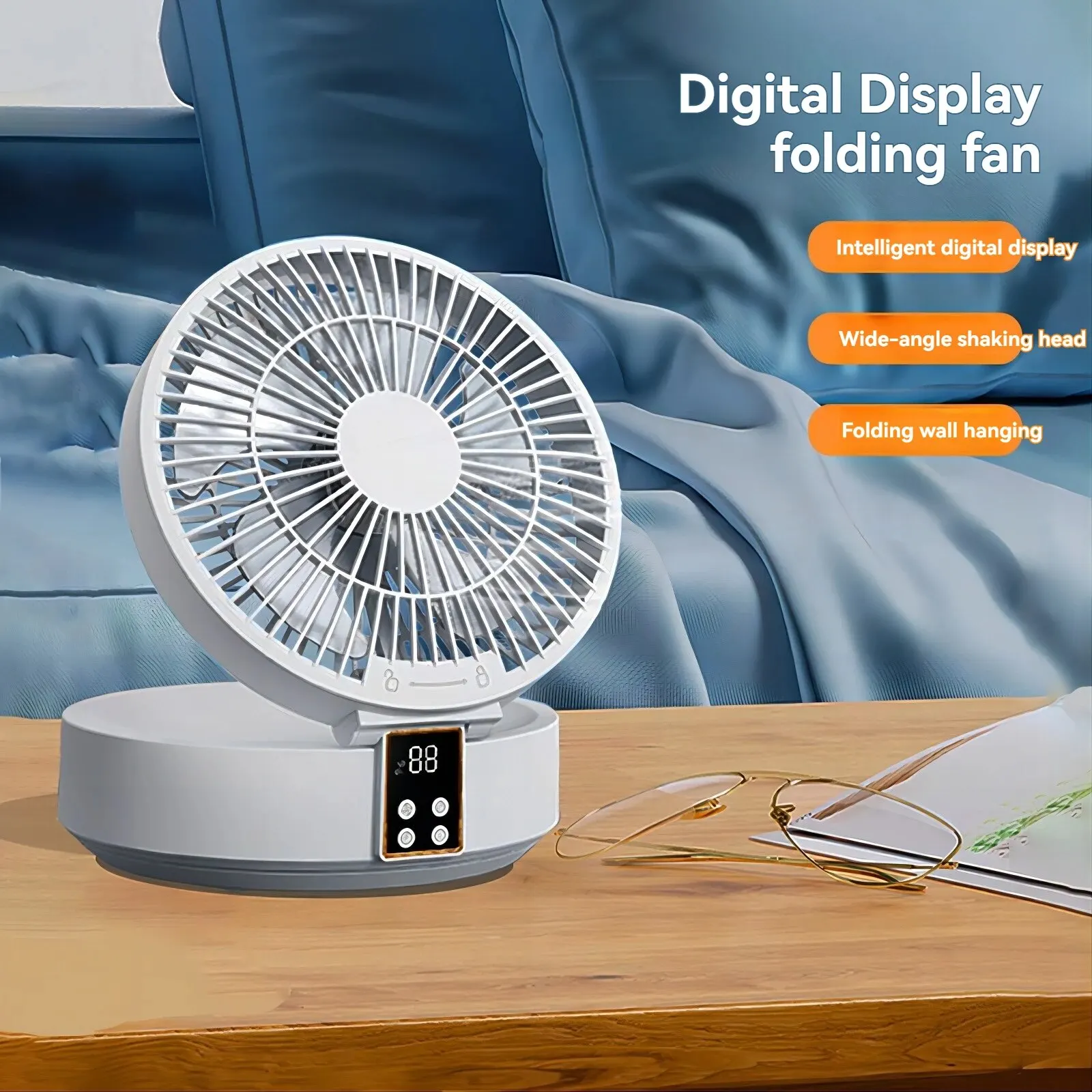 Digital Folding Shake Head Desktop Fan Remote Control for Home USB High Wind Desktop Wall Mounted Fan Three Speed Timing