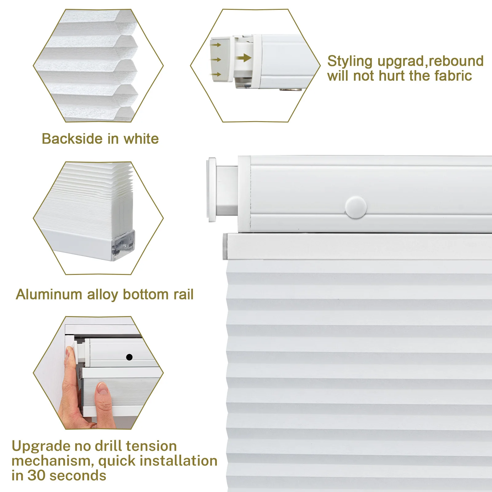 Moonice Top Down Bottom Up Honeycomb Shades No Drill No Tools Cellular Pleated Blinds Cordless Light Filtering Window Shades