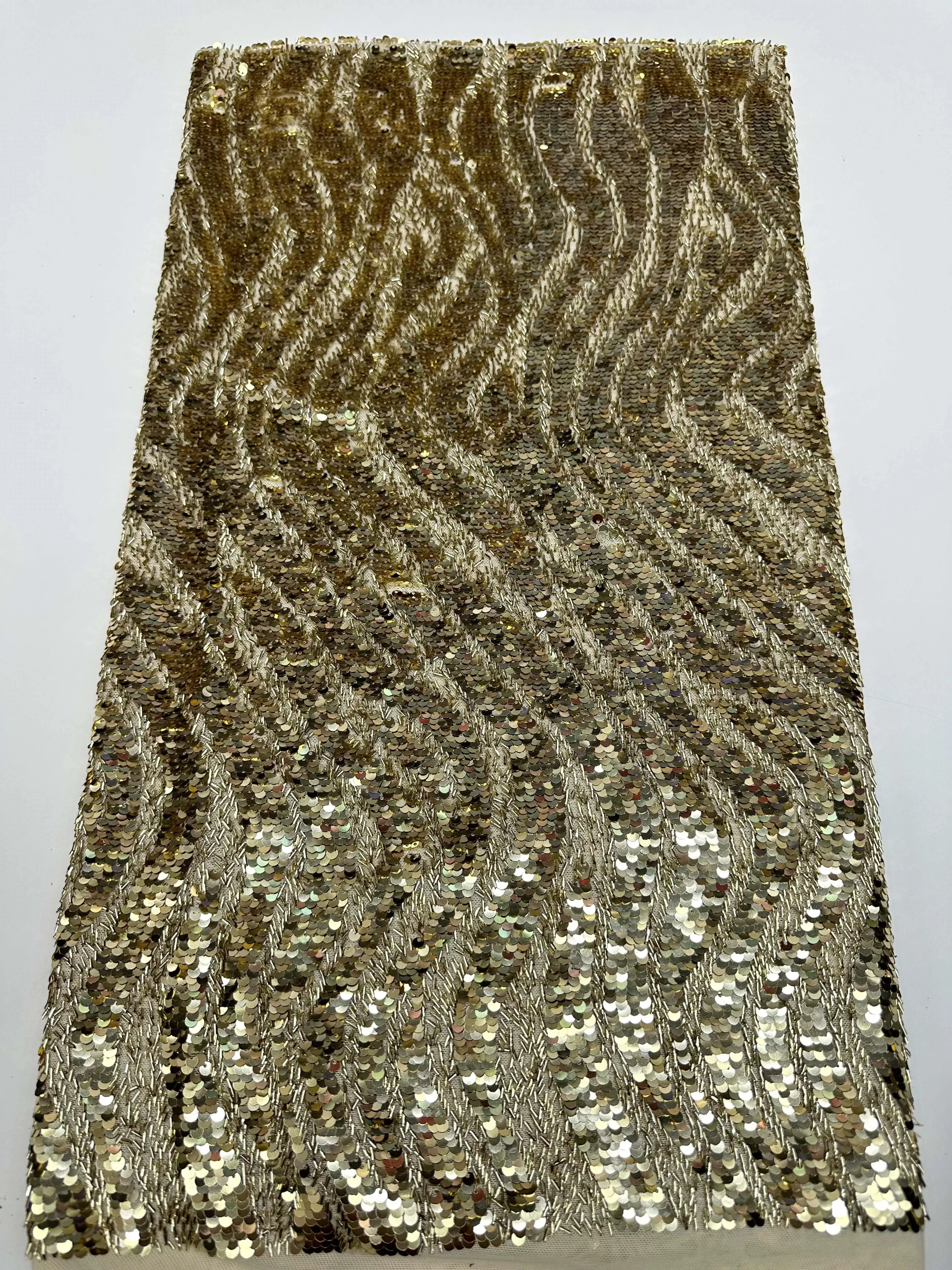 1yard new mesh fabric sequin bead tube embroidery tissu Fashion Stage clothing evening dress Designer matirial fabric for dress
