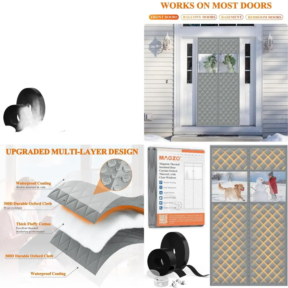 

Магнитная дверная занавеска с термоизоляцией и окном, 60x80, Оксфорд и хлопок, зимняя изоляция для двойных дверей, серая