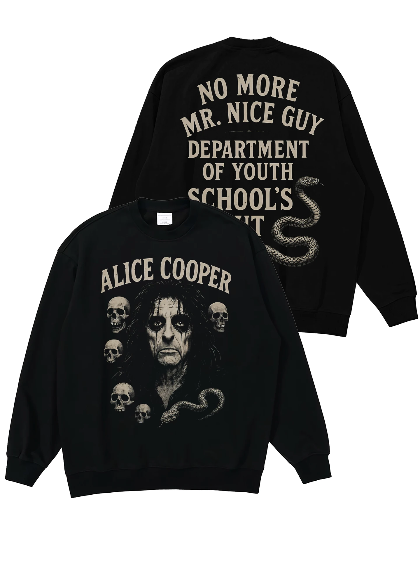 Alice Cooper Rock Band Portrait Digital Direct Spray Vintage Loose round Neck Sweatshirt Comfortable Cotton Unisex Long Sleeve