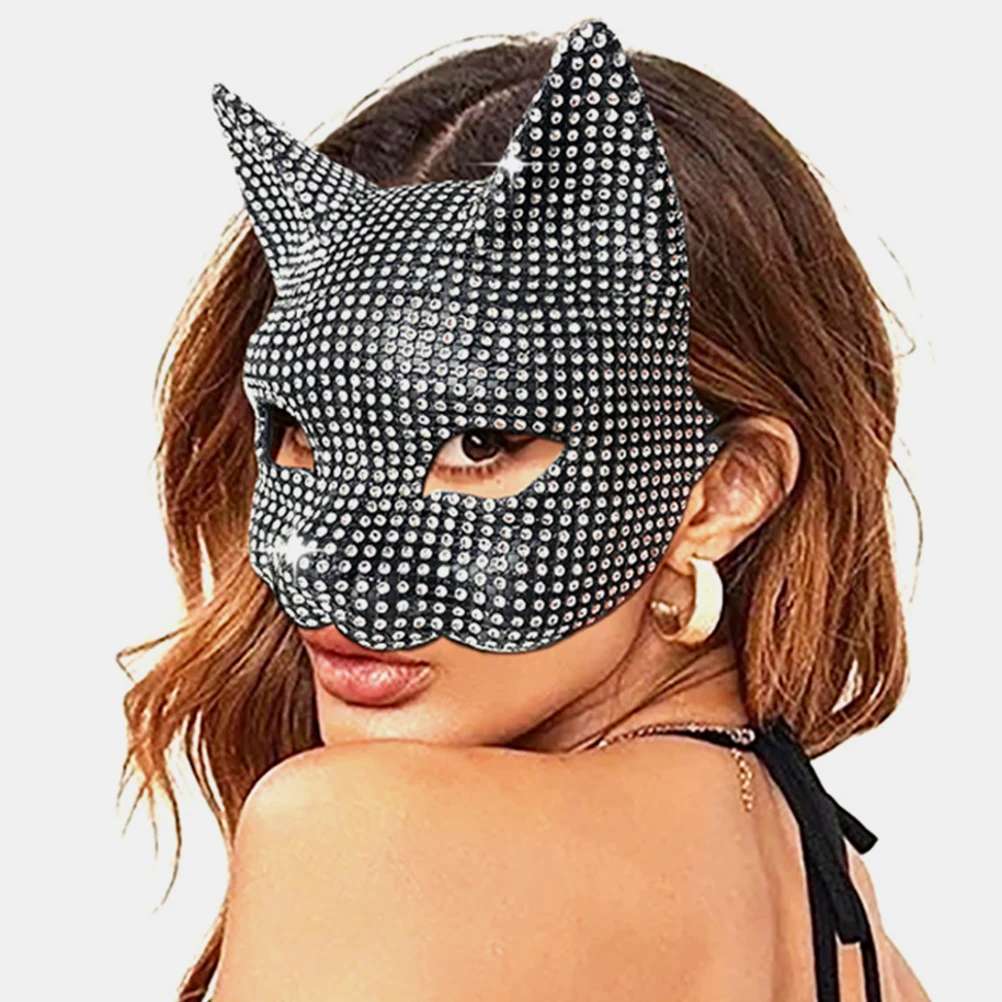 

Sparkly Rhinestone Cat Masquerade Mysterious Cosplay Costume For Women Halloween Festival Decorative Party Accessories Costume