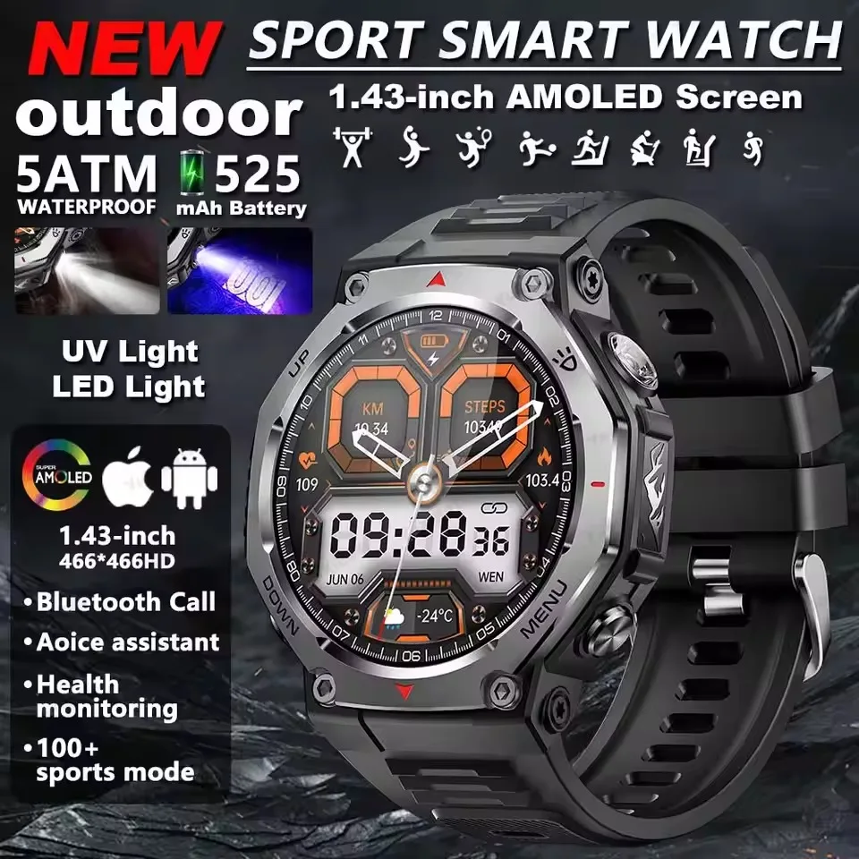 

Спортивные Смарт-часы для мужчин на открытом воздухе для Xiaomi KT85 5ATM Водонепроницаемые GPS-трекер движения Сердечный ритм HD Bluetooth Вызов УФ-свет SmartWatch