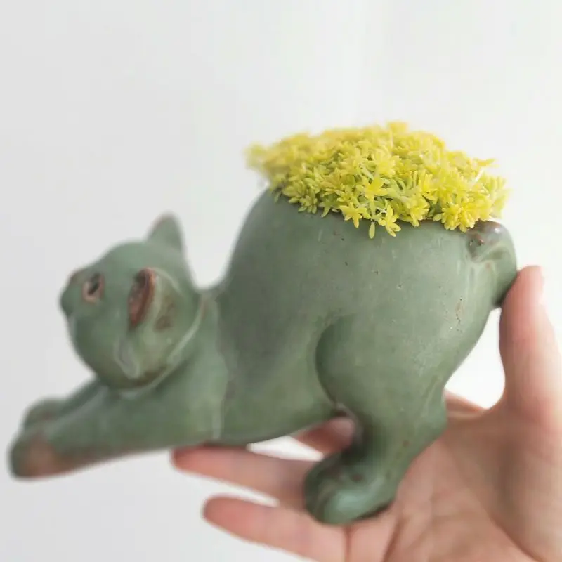 Succulent Flower Pot Cat Cute Cartoon Animal Creative Personality Fun Ceramic Wannian Grass Monkey Tail Column Office Ornament