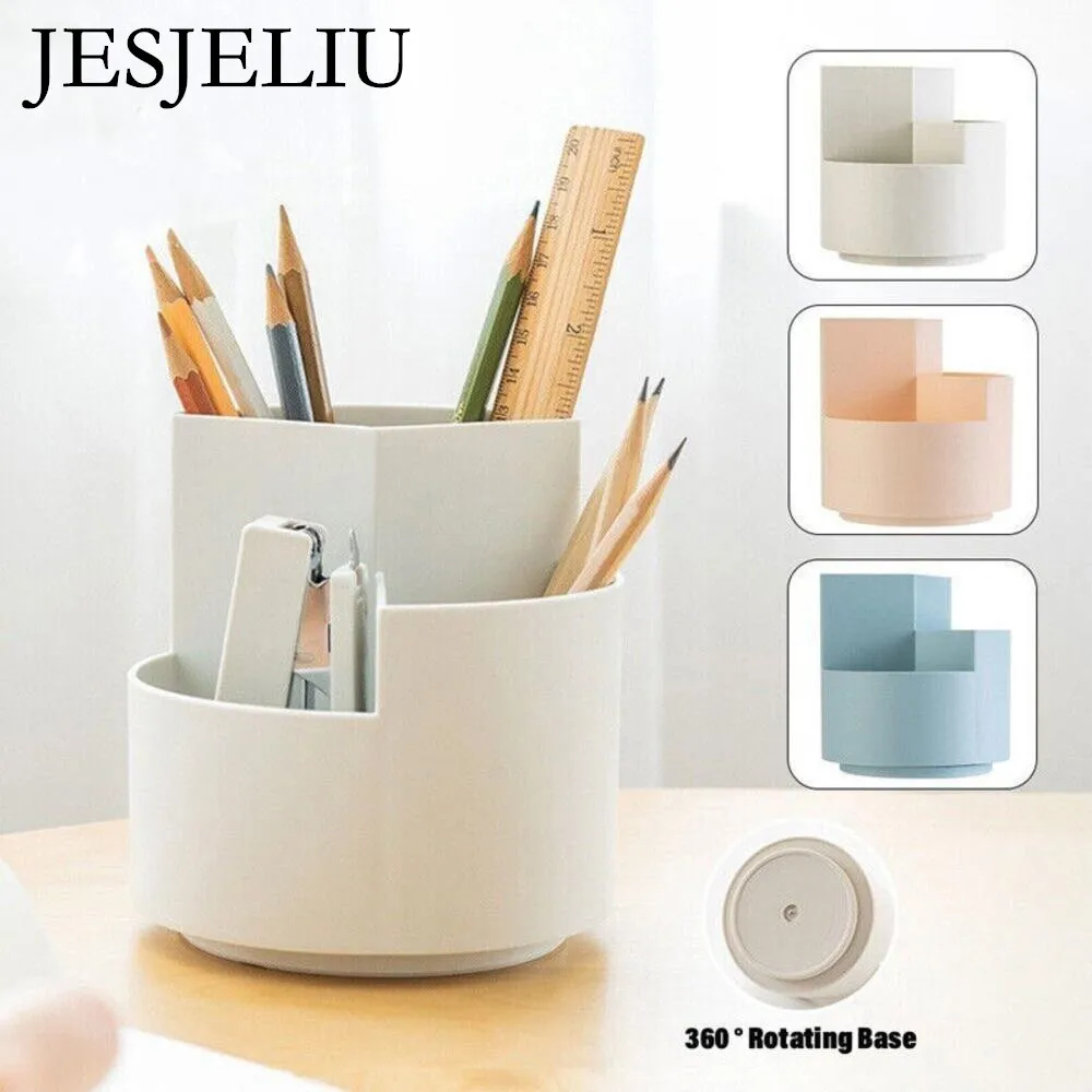 360 Rotating Large Capacity Rotating Pen Holder Desk Pencil Storage Box Organizer Makeup Brush School Office Stationery Supplies