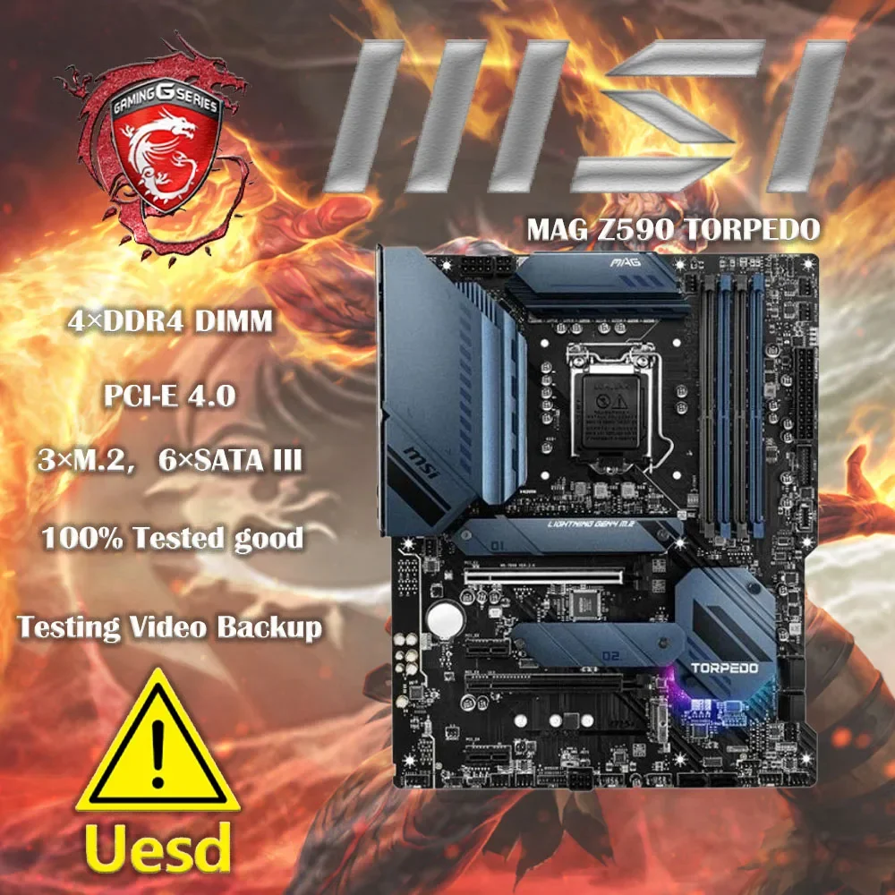 MSI MAG Z590 TORPEDO Gaming Motherboard ATX - Supports Intel Core 11th Gen Processors, LGA 1200 - Mystic Light, 60A VRM