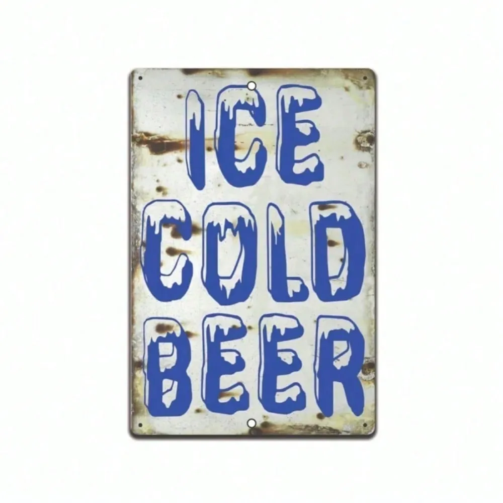 RetroMeadow Ice Cold Metal Beer Sign Vintage Craft Bar Wall Decor for Man Cave