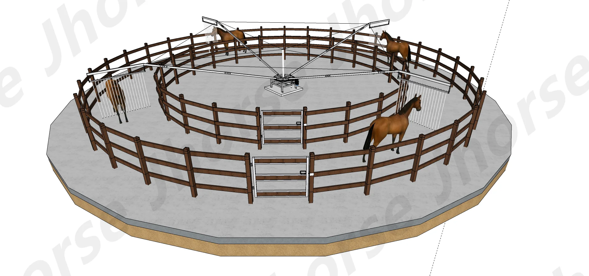 Simple and Affordable Horse Walker with or Without Roof 4 to 10 Horses Exerciser Simple Operation Horse Training Equipment
