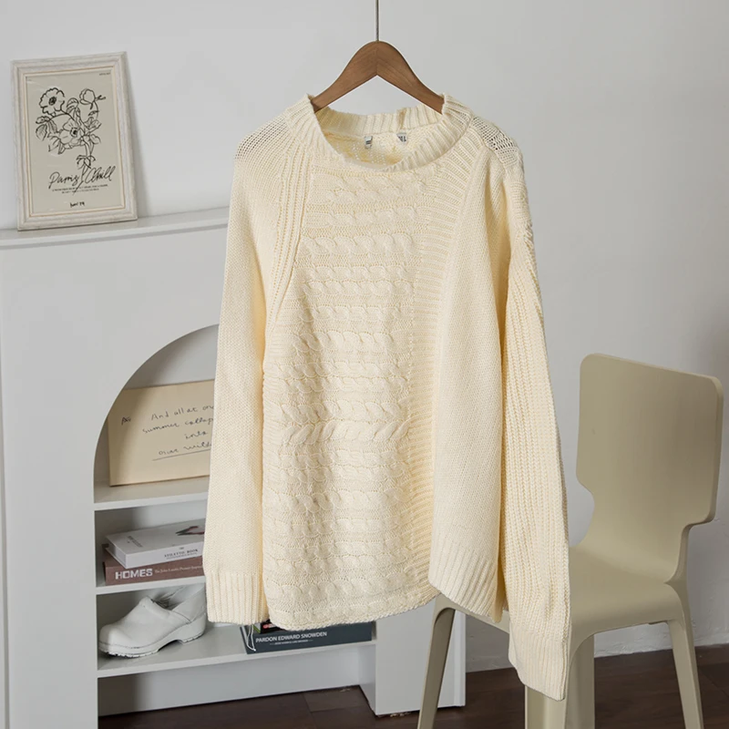 

Women's V-Ne Knitwear Loose Fit Long Sve Pure Color Bell Bot Wave Pattern Cotton Yarn Autumn Winter New Sle Faion