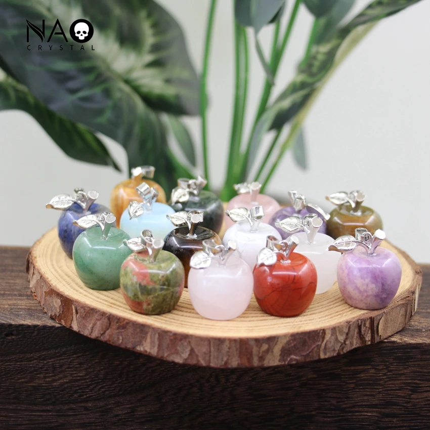 Colgantes de manzana de piedra Natural de 20mm, cristal curativo, cuarzo rosa, Ópalo, estatua de fruta, tallado, estatuilla, decoración del hogar/oficina, regalo para ella