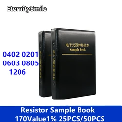 4250 pz 8500 pz 8850 pz 0201 0402 0603 0805 1206 1% SMD resistore campione libro Kit assortito 10K 100K 1K 1R 100R 220R