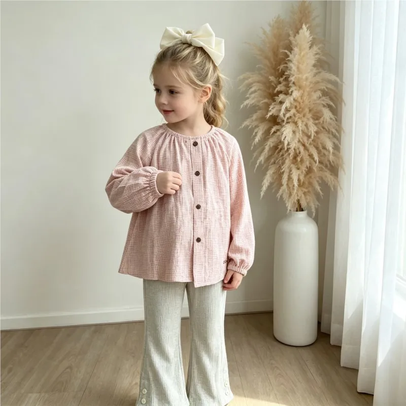 Baby Girl Princess Cotton Plaid Shirt Long Sleeve+Knitted Pant 2PCS Infant Toddler Child Elegant Clothes Set Baby Clothes 1-7Y