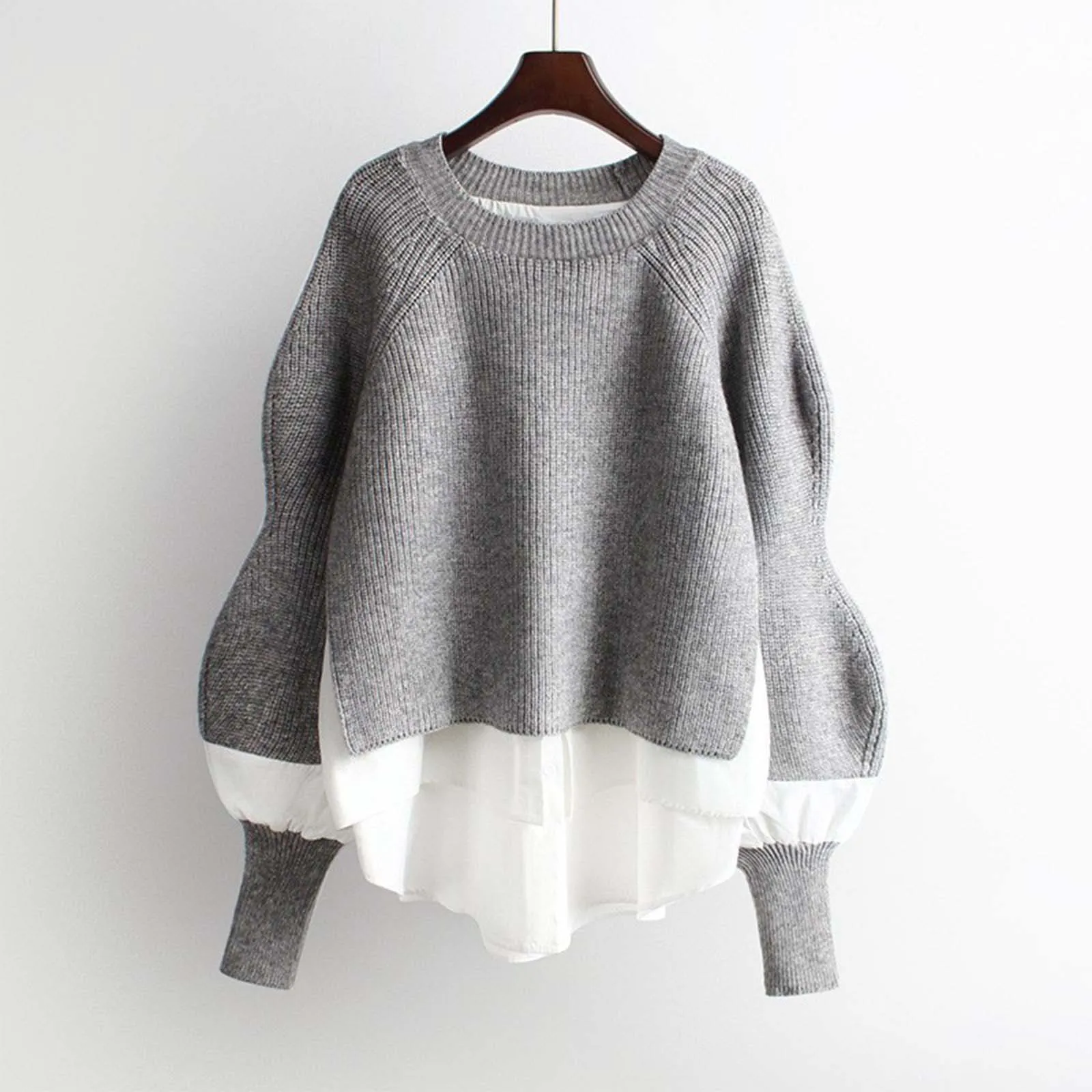 Fashion Solid Color Women's Sweater 2024 Loose O-Neck Pullovers Autumn Winter Lantern Sleeve Knitwears Female Tops Jumpers