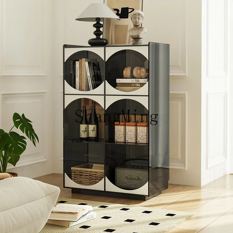FG Acrylic Floor-standing Multi-layer Bookshelf Storage Rack Living Room Vintage Style Wall-mounted Storage Display Cabinet