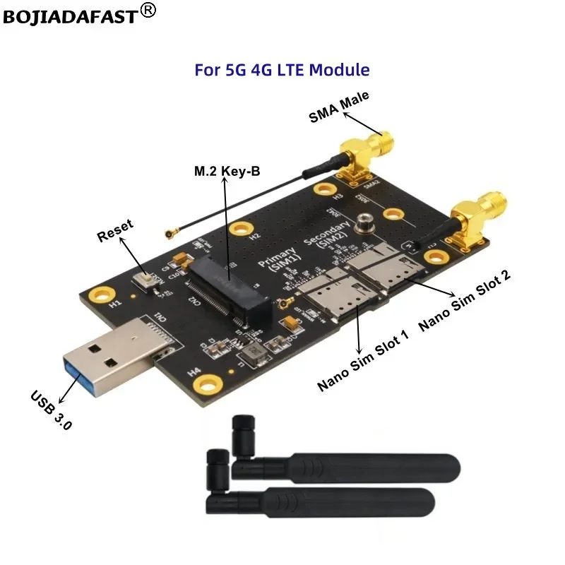 

Адаптер USB 3.0 NGFF M.2 Key-B, двойной держатель Nano SIM-карты + 2 антенны для модулей 3042 3052 5G 4G LTE