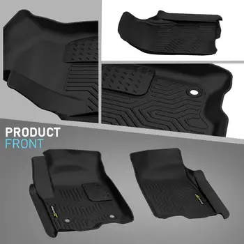 適用於 2019-2024 年雪佛蘭 Silverado 和 GMC Sierra 1500 Crew Cab 的全覆蓋式 TPE 全天候腳墊,三件套,黑色 10 最佳銷售 GMC Sierra配件 - №5