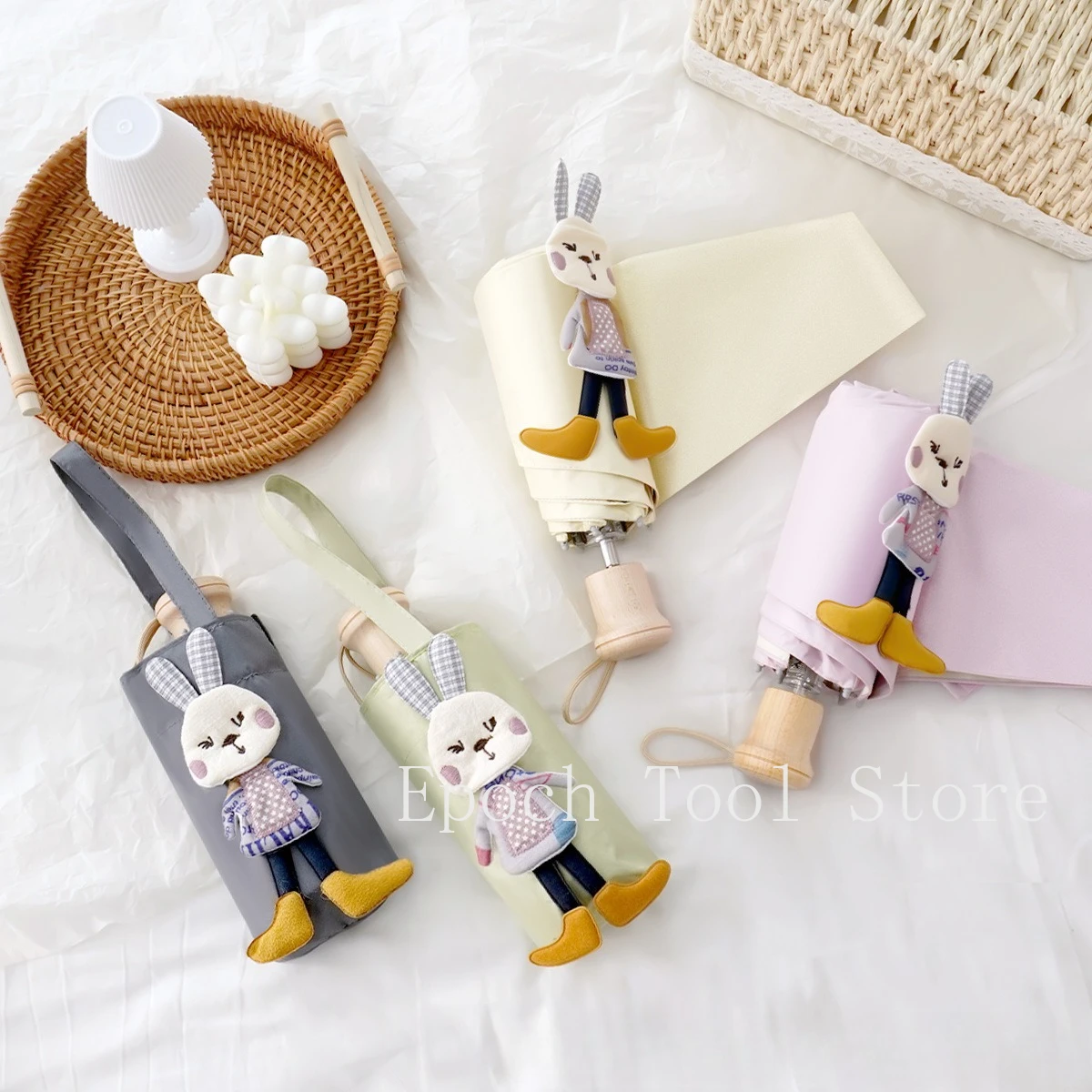 

Color Glue Rabbit Cartoon Sun Umbrella for Women - UV Protection, Compact & Portable 5-Fold Mini Sunshade Umbrella Academy