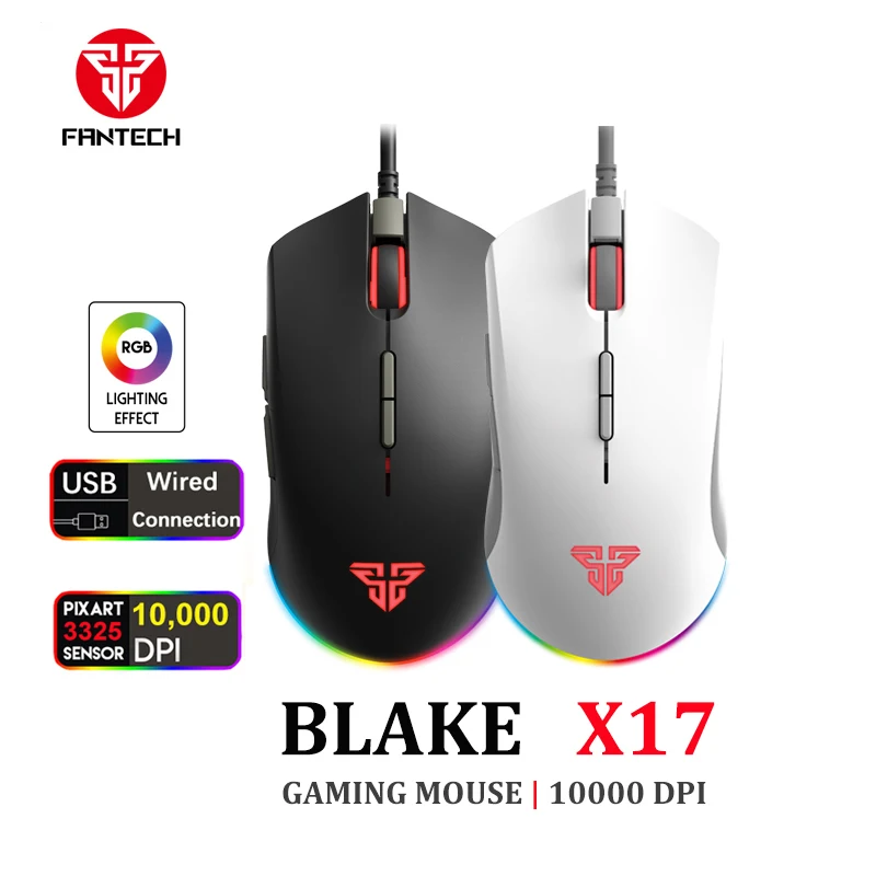 FANTECH X17 Professional Gaming Mouse PIXART 3325 10000DPI 7 Button Macro RGB Programmable Ergonomics USB Wired Mice For LOL FPS