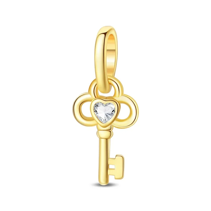 

925 Sterling Silver Charms Pendant CZ Zircon Lucky Symbol Key Pendant Dangle Fit Original Bracelet DIY Women Jewelry Gift
