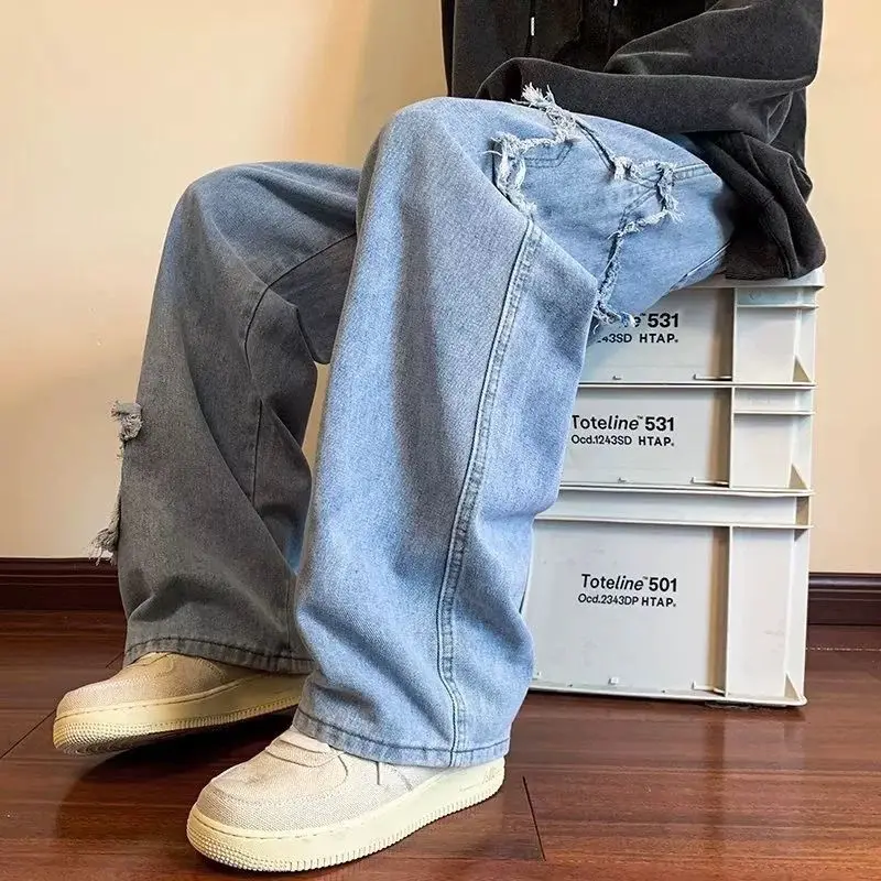 

Loose Wide Leg Men's Jeans High Street Sle Retro Hong Kong Faion 300 Pou Large Size Breathable Comfortable Straight Cut